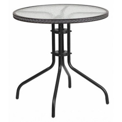 Flash Furniture Glass Table,Gray Rattan Edging,Round,28" TLH-087-GY-GG