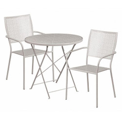 Flash Furniture Gray Fold Patio Set,30RD CO-30RDF-02CHR2-SIL-GG