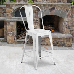 Flash Furniture Distressed White Metal Stool,PK4 4-ET-3534-24-WH-GG