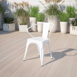 Flash Furniture White Metal Indoor-Outdoor Chair wi,PK4 4-CH-31270-WH-GG