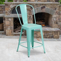 Flash Furniture Mint Metal Outdoor Stool,24",PK4 4-ET-3534-24-MINT-GG