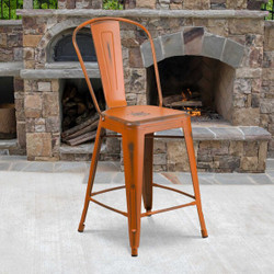 Flash Furniture Distressed Orange Metal Stool,PK4 4-ET-3534-24-OR-GG