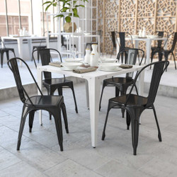 Flash Furniture Black Metal Indoor-Outdoor Stackabl,PK4 4-CH-31230-BK-GG