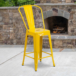 Flash Furniture Yellow Metal Outdoor Stool,24",PK4 4-CH-31320-24GB-YL-GG