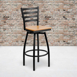 Flash Furniture Black Ladder Stool-Nat Seat,PK2 2-XU-6F8B-LADSWVL-NATW-GG