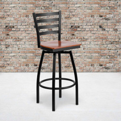 Flash Furniture Black Ladder Stool-Cherry Seat,PK2 2-XU-6F8B-LADSWVL-CHYW-GG