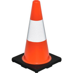 Global Industrial 18"" Traffic Cone Reflective Black Base 3 lbs