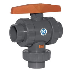 Hayward Flow Control Manual 3-Way Ball Valve,1",PVC TW1100STE