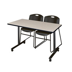 Kobe Mobile Table with 2 Zeng Chairs,48"x24" MKTRCC4824PL44BK