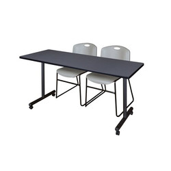 Kobe Mobile Table with 2 Zeng Chairs,60"x24" MKTRCC6024GY44GY