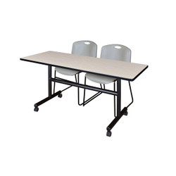 Kobe FlipTop Table,w/2 Zeng Chairs,60"x30" MKFT6030PL44GY