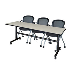 Kobe FlipTop Mobile Table,w/3 Chairs,84"x24" MKFT8424PL23BK