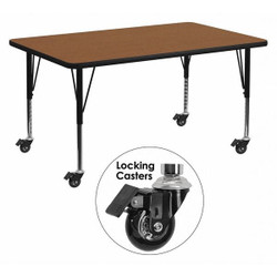 Flash Furniture Activity Table,Rectangle,Oak,24"x48" XU-A2448-REC-OAK-H-P-CAS-GG