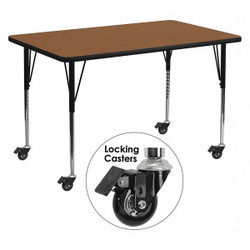 Flash Furniture Activity Table,Rectangle,Oak,24"x48" XU-A2448-REC-OAK-H-A-CAS-GG