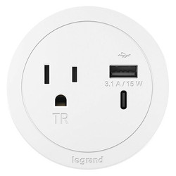 Legrand Plug-In Charger,3.0" H x 3.0" W x 2.0" D RFPCRUAUC-WH10