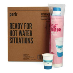 Perk™ Paper Hot Cups, 12 oz, White/Blue, 500/Carton PK54367CT