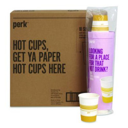 Perk™ Paper Hot Cups, 8 oz, White/Yellow, 500/Carton PK45592CT
