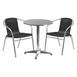 Alum Table Set,Rnd w/2 Blk Chairs,23.5"