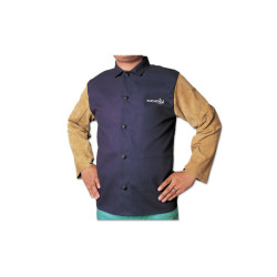 Leather/FR Sateen Combo Jacket, Large, Blue/Tan