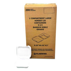 Plastifar Foam Hinged Lid Containers, 9 x 9 x 3, White, Foam, 200/Carton 12084
