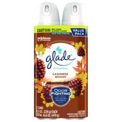 Glade® Air Freshener, Cashmere Woods Scent, 8.3 oz Aerosol Can, 2/Pack 377361