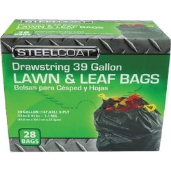 Steelcoat 39 Gal. Black Drawstring Lawn & Leaf Trash Bag (28-Count) FG-P9921-04