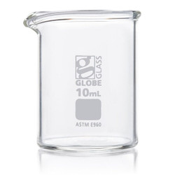 Globe Scientific Beaker,10 mL,33 mm H,23 mm Dia,PK12 8010010