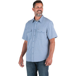 Berne Flex180 Men's 2XL Chambray Blue UPF Button Down Short Sleeve Shirt