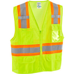 Global Industrial Class 2 Hi-Vis Safety Vest 6 Pockets Two-Tone Mesh Lime S/M
