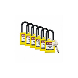 Brady Padlock,6 Pins,Yellow,PK6 SDPL-YLW-38PL-KD6