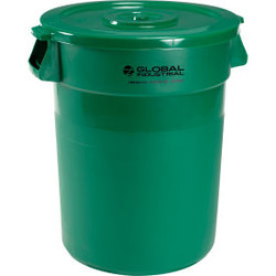 Global Industrial Plastic Trash Can with Lid - 32 Gallon Green