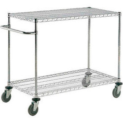 Nexel 2 Shelf Push Cart Chrome 42""W x 24""D x 40""H Poly Casters4 Swivel 2 Brak