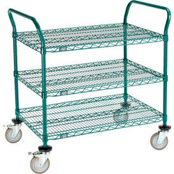 Nexel 3 Shelf Utility Cart Poly-Green36""W x 24""D x 39""H Poly Casters4 Swivel