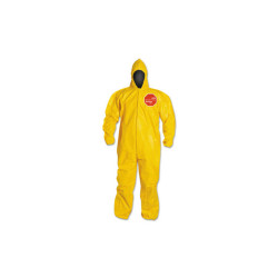 Tychem® 2000 Coverall, Bound Seams, Attached Hood, Elastic Wrists and Ankles, Front Zipper, Storm Flap, Yellow, 2X-Large