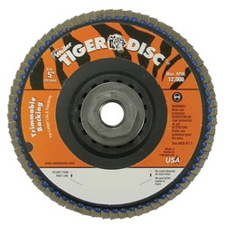 Trimmable Tiger® Flap Discs, 5 in, 40 Grit, 5/8 Arbor, 12,000 rpm Pack of 10