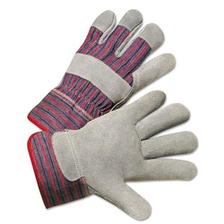 Leather Palm Gloves, Large, Cowhide, Leather, Gray, Striped Back Pack of 12