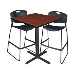 Cain Cain,36",Square Cafe Table,2 Zeng Stools TCB3636CH4495BK