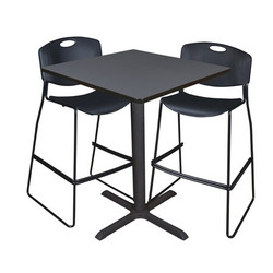 Cain Cain,36",Square Cafe Table,2 Zeng Stools TCB3636GY4495BK