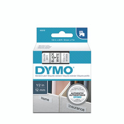 D1 Standard Cassette Label, 1/2 in W x 23 ft L, Black Print on White Background Pack of 5