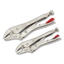 Curved Jaw Locking Plier w/Wire Cutter, 12.75 in L, Set of 2, Rawhide