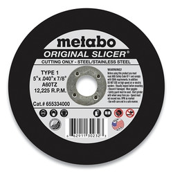Original Slicer® Cutting Wheel, 5 in dia, .04 in Thick, A 60 TZ Grit, Alum. Oxide