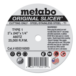 Original Slicer® Cutting Wheel, 3 in dia, .04 in Thick, A 60 TZ Grit, Alum. Oxide