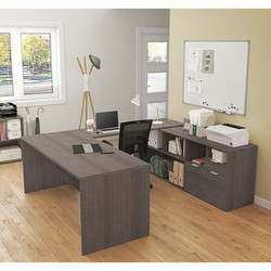 Bestar U-Shaped Desk,29.6 in H,Bark Grey 160860-47