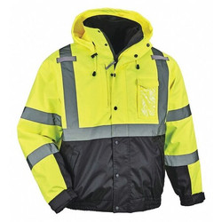 Ergodyne Hi Vis Bomber Jacket,3-in-1,Lime,L 8381