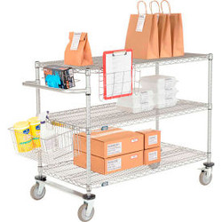 Nexel 3 Shelf Push Cart Nexelate 30""W x 24""Dx40""H Poly Casters2 Rigid 2 Brake
