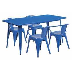 Flash Furniture Blue Metal Table Set,31-1/2"X63" ET-CT005-4-70-BL-GG