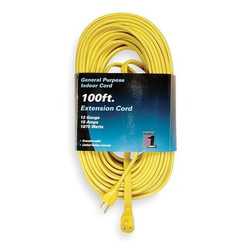 Manufacturer Varies Extension Cord,100ft,12Ga,15A,SPT-3,Yel 1FD63