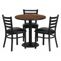 Flash Furniture Walnut Lam Table Set,Blk Seat,Rnd,30" MD-0002-GG
