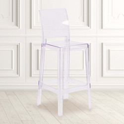 Flash Furniture Ghost Barstool with Square Back in,PK4 4-OW-SQUAREBACK-29-GG