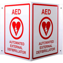 First Voice AED 3D V-Shaped Projecting Wall Sign Plastic